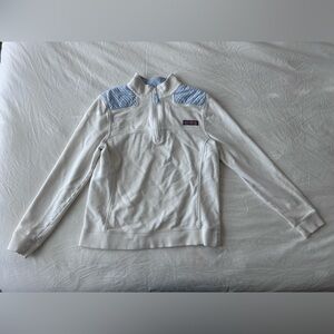 Vineyard Vines White and Blue Striped Quarter-Zip Pullover